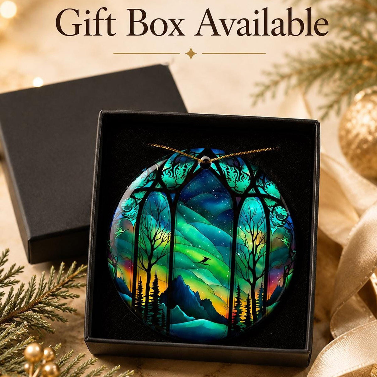 Northern Lights Ceramic Ornament, Winter Scene Tree Decor