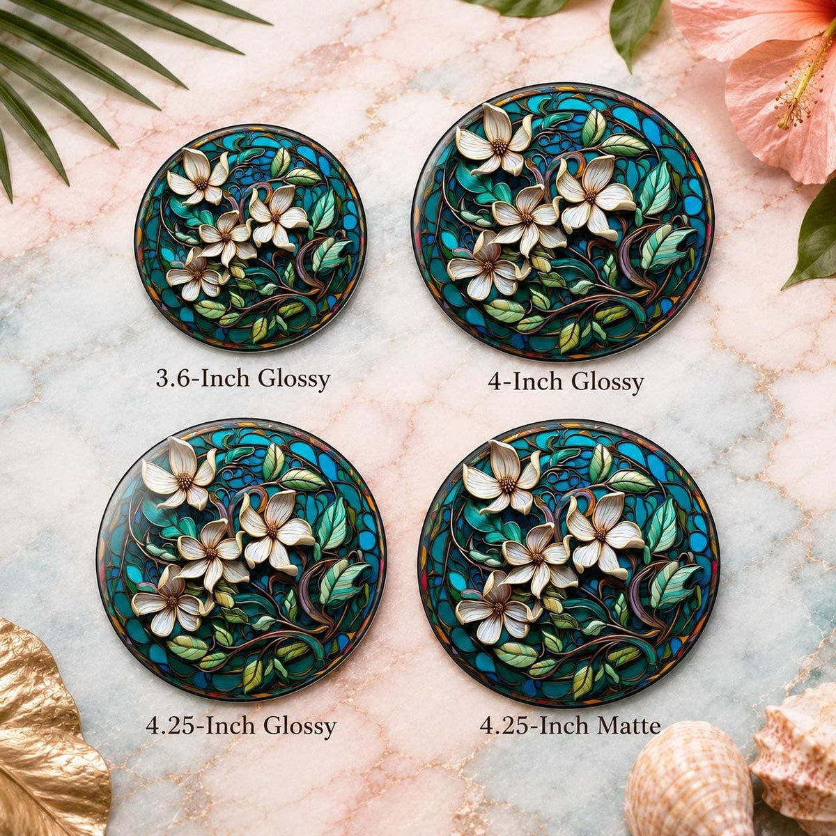 Ceramic Drink Mat with Teal Botanical Design, Floral Coaster for Coastal Garden Decor