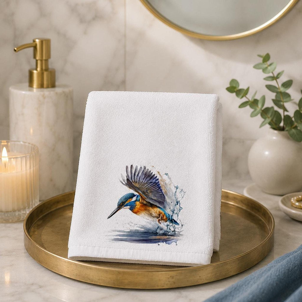 Kingfisher Towel, Decorative Hand with Bird Design for Bathroom