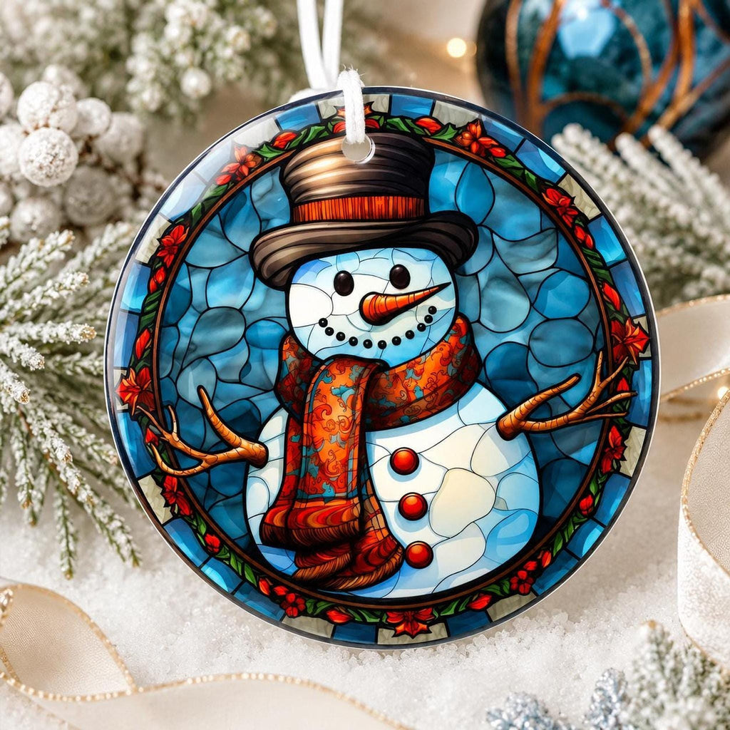 Snowman Ornament, Colorful Ceramic Keepsake with Personalized Options