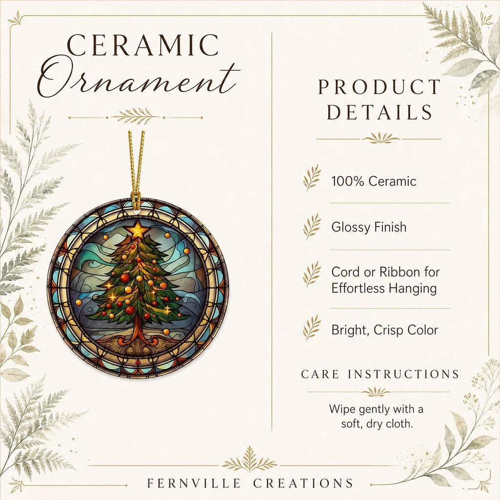 Christmas Ornament with Leaded Glass Inspired Design, Elegant Ceramic Keepsake