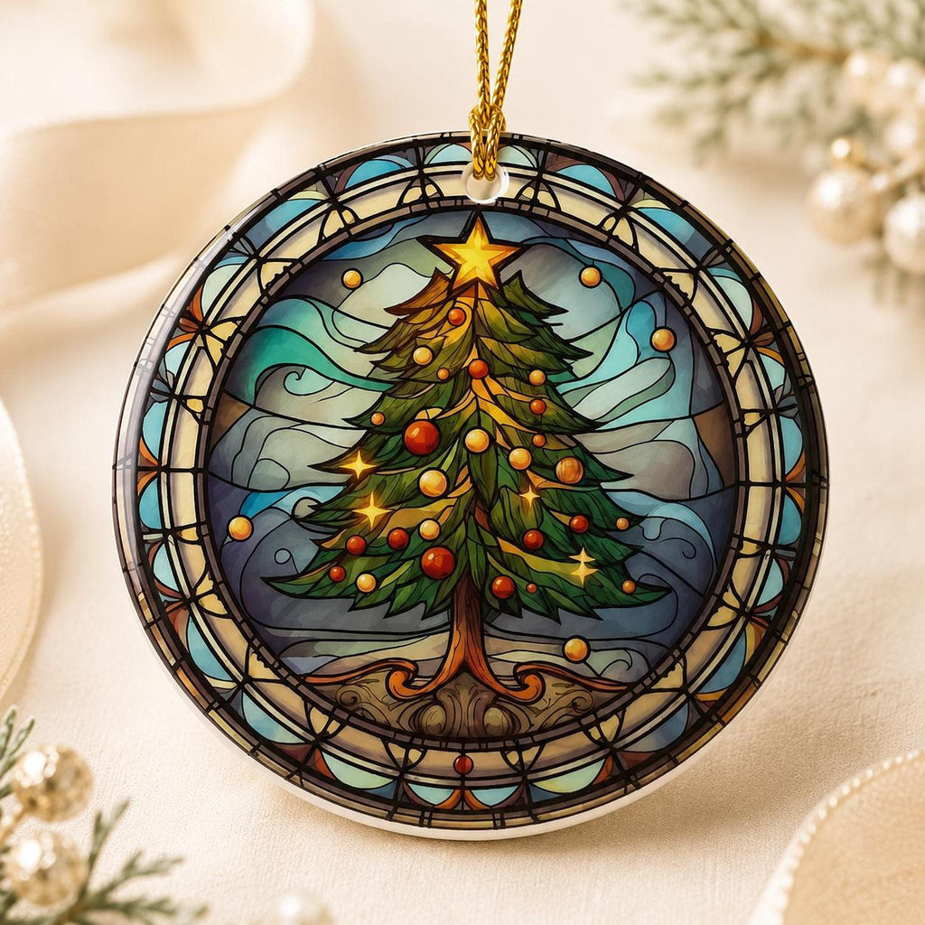 Christmas Ornament with Leaded Glass Inspired Design, Elegant Ceramic Keepsake