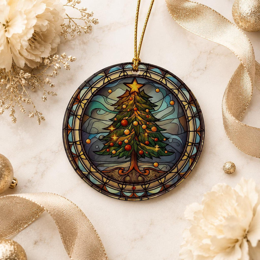 Christmas Ornament with Leaded Glass Inspired Design, Elegant Ceramic Keepsake