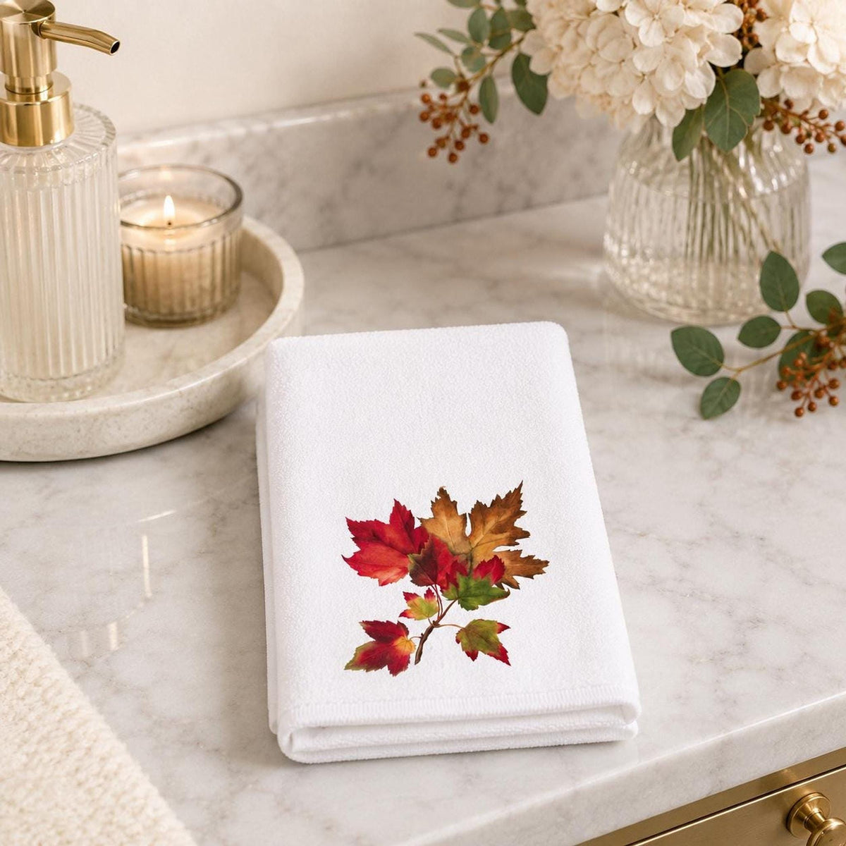 Autumn Hand Towel with Maple Leaf Design, Cozy Guest Bath