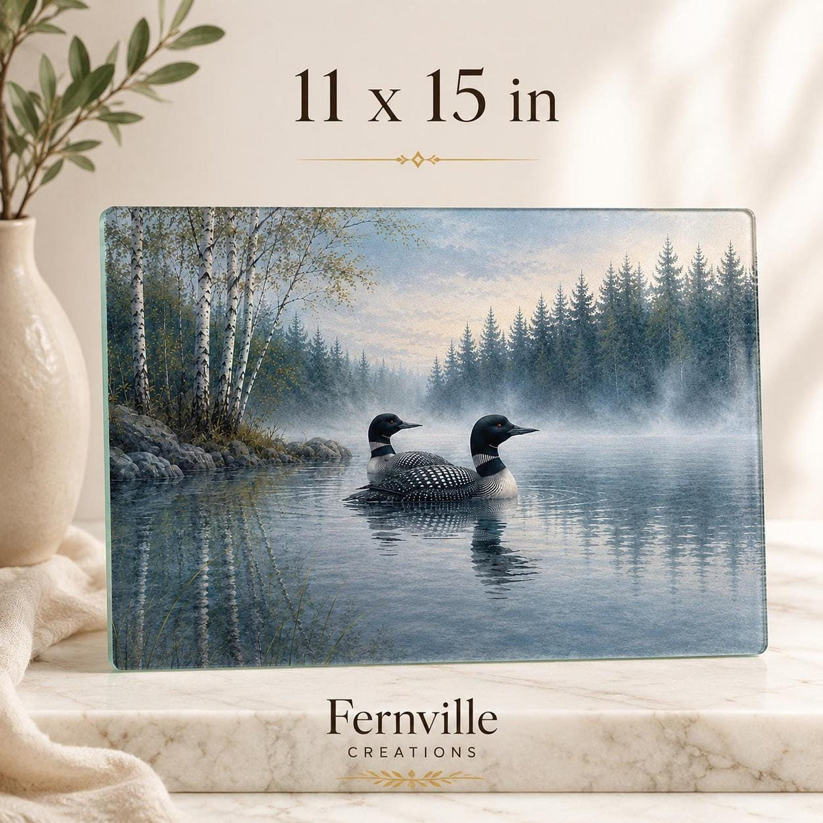 Loon Cutting Board, Tempered Glass with Scenic Lake Design