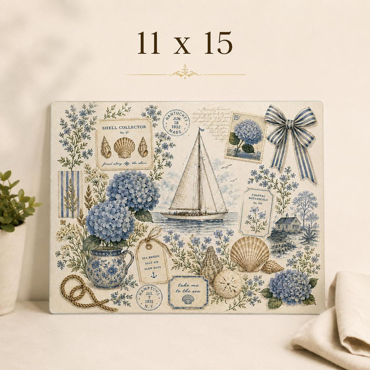Glass Cutting Board with Hydrangeas, Nautical Charcuterie Tray