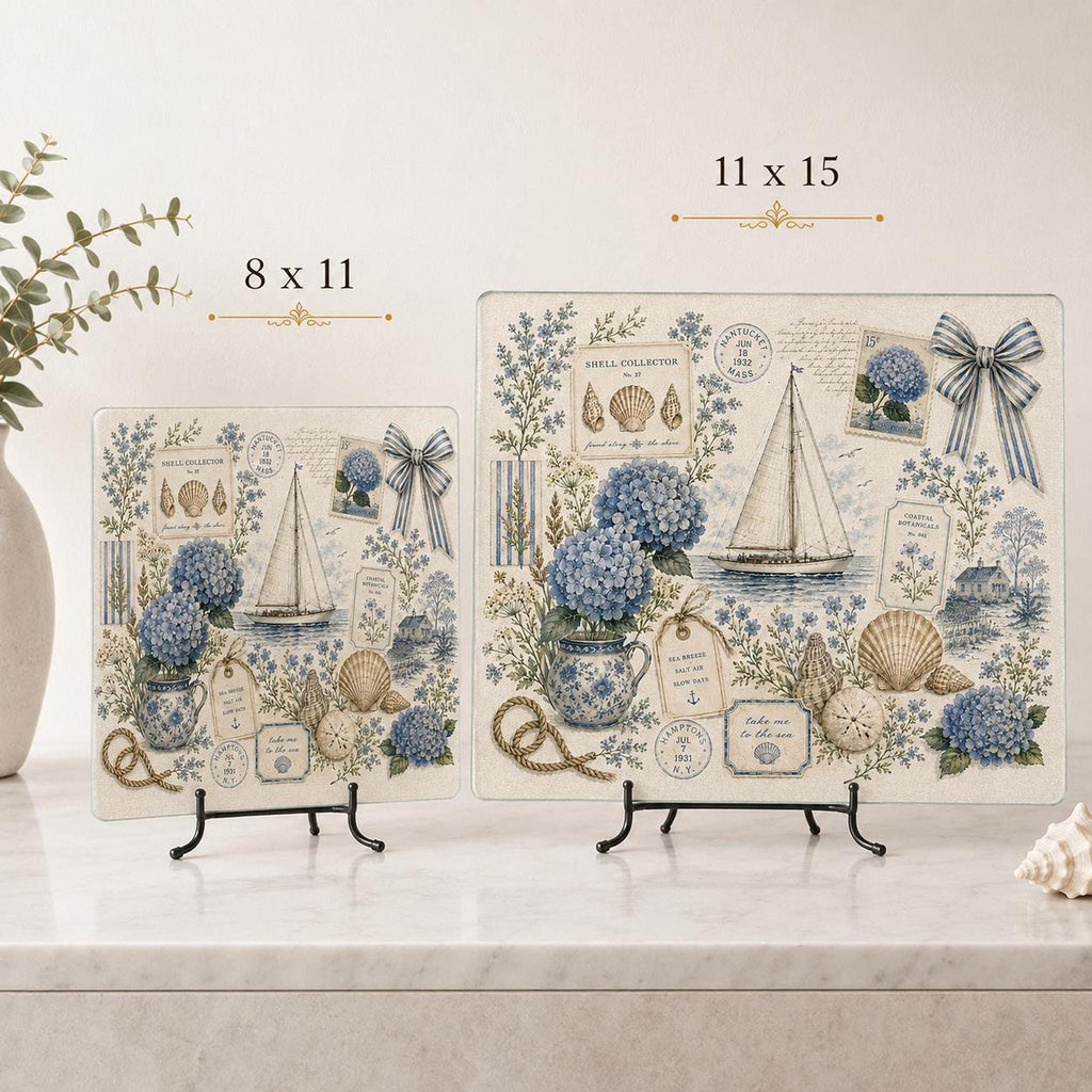 Glass Cutting Board with Hydrangeas, Nautical Charcuterie Tray