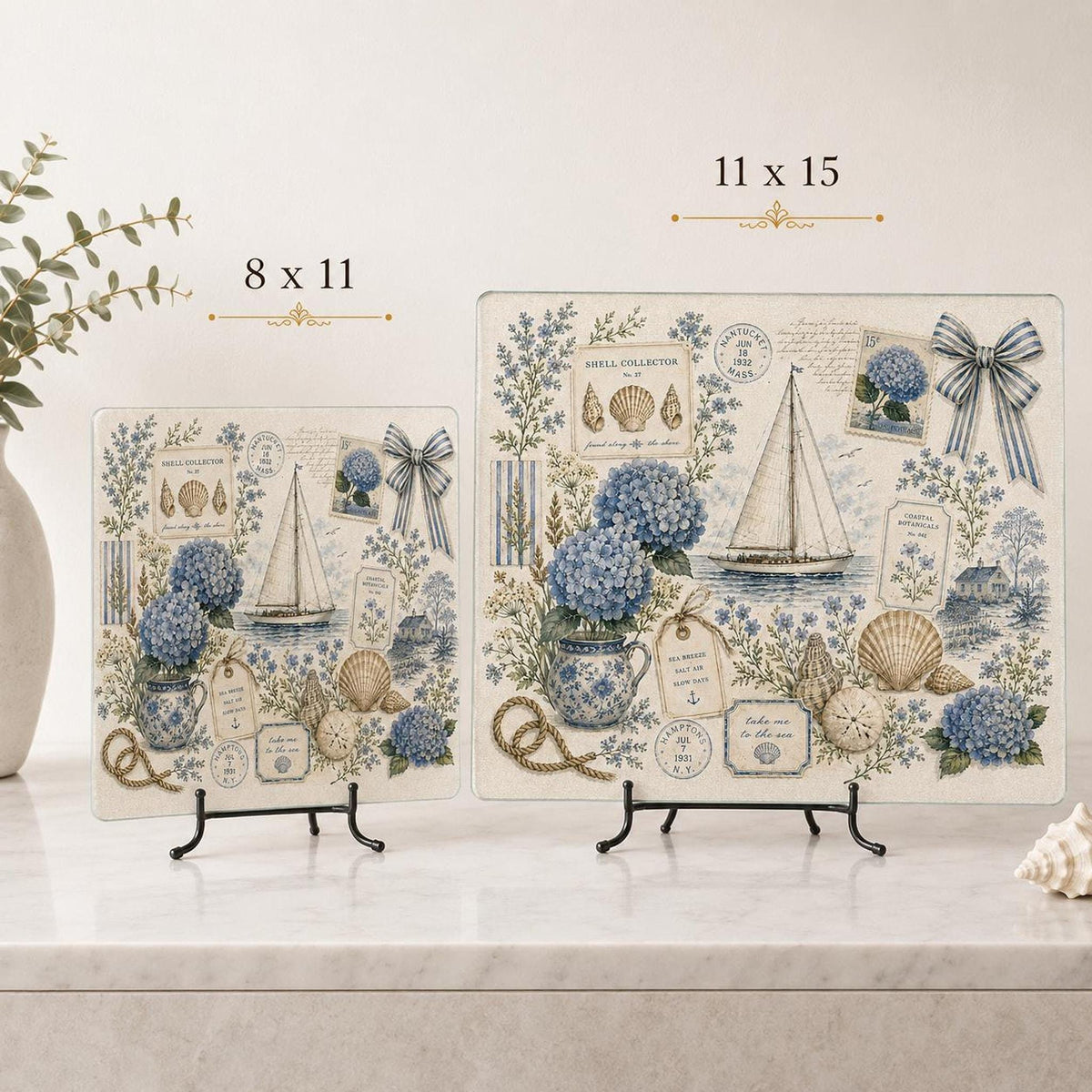 Glass Cutting Board with Hydrangeas, Nautical Charcuterie Tray