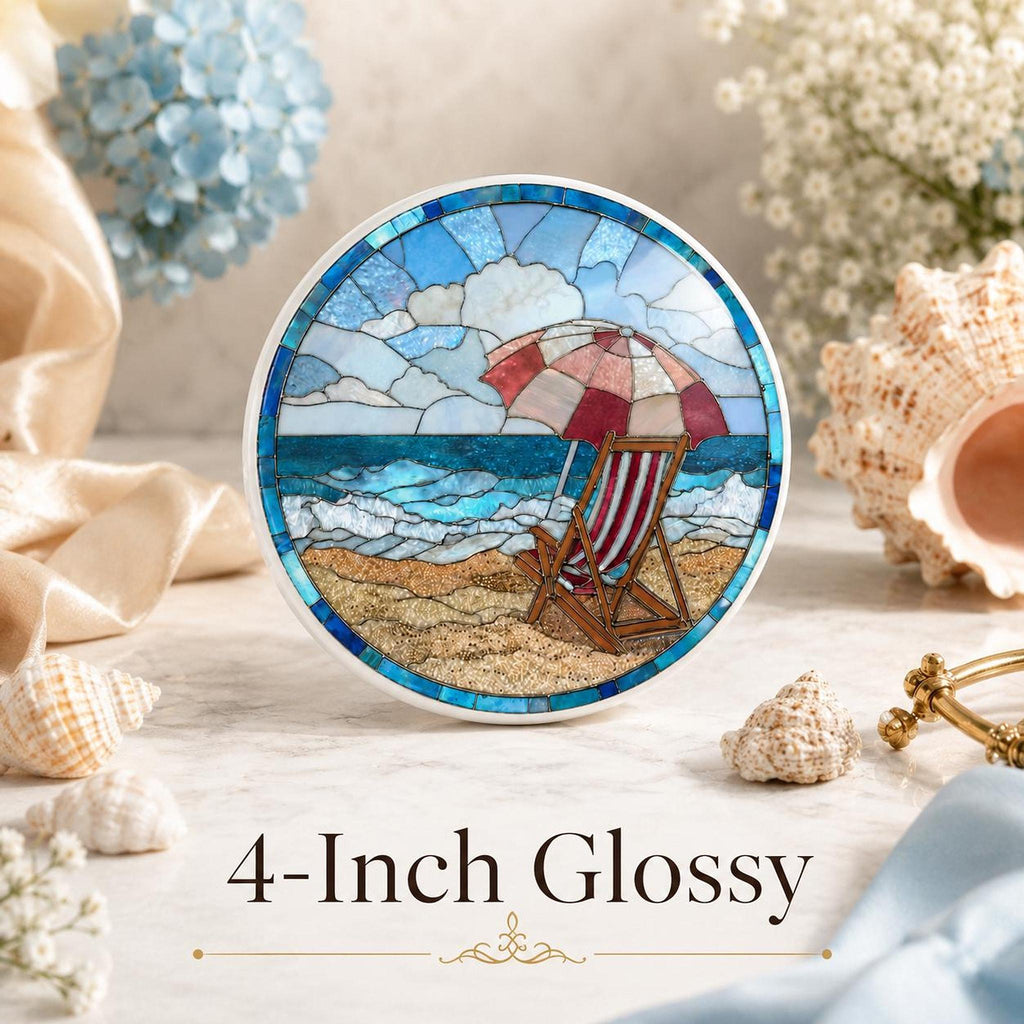 Beach Ceramic Coaster with Seaside Chair Design, Round Coastal Decor