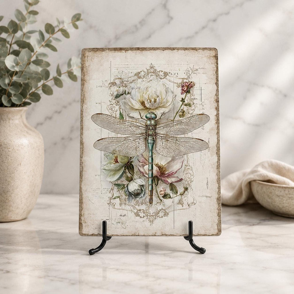 Dragonfly Glass Charcuterie Tray, Vintage Botanical Serving Board