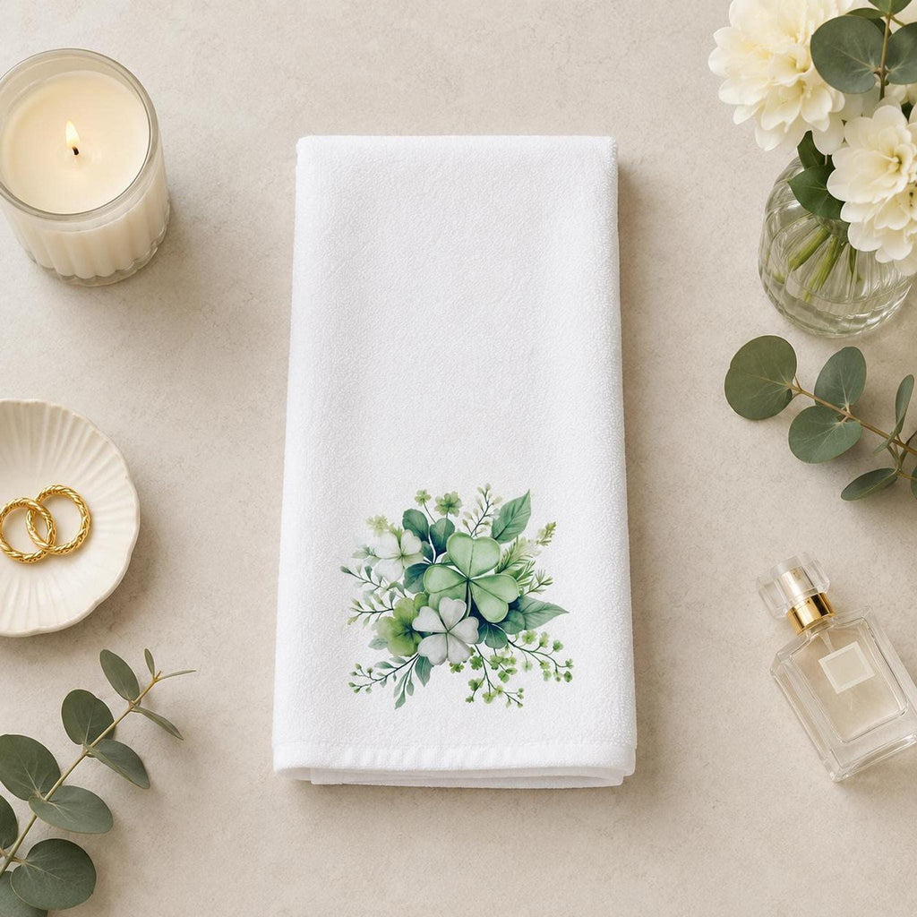 Clover Bath Decor Hand Towel, Botanical Shamrock Design for Spring