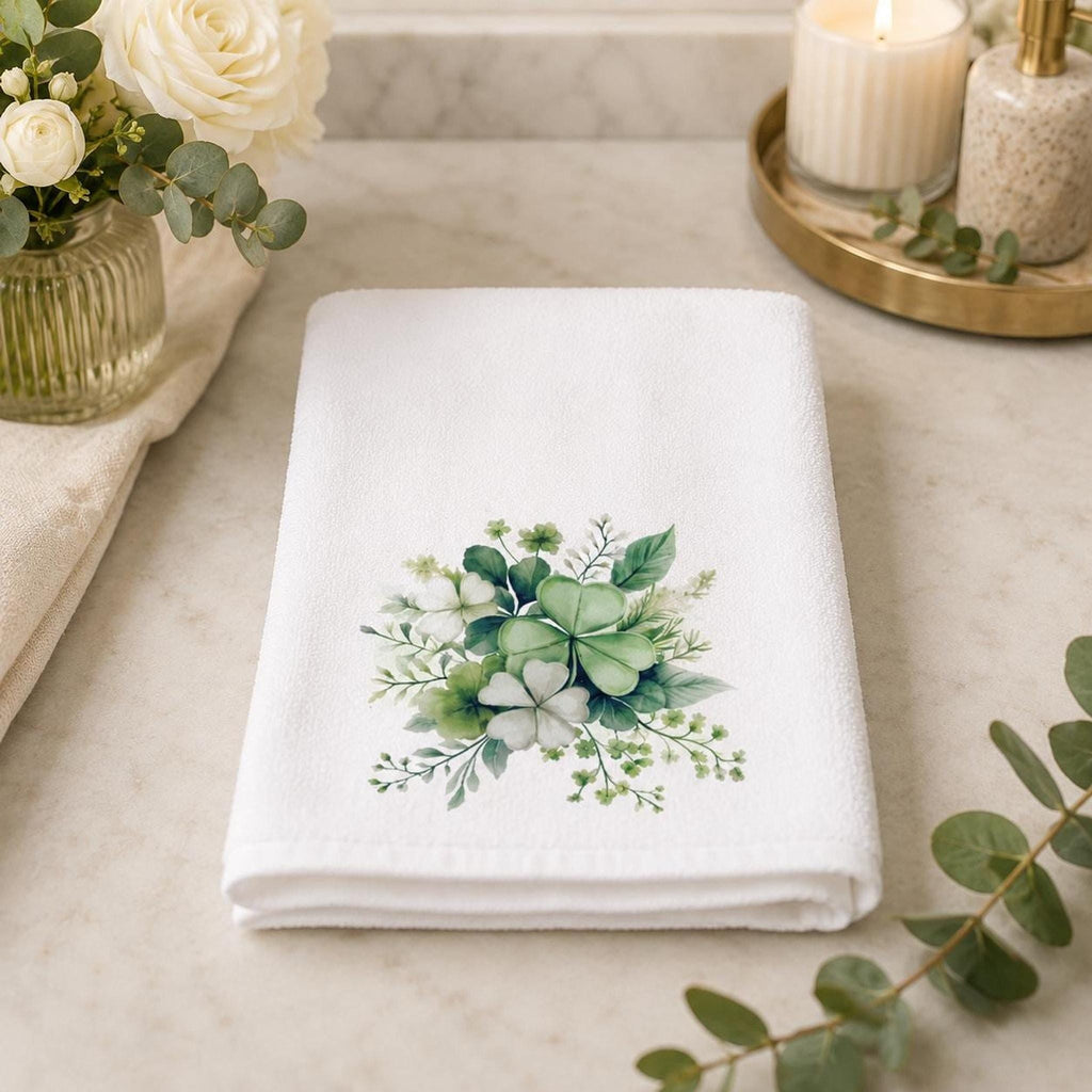 Clover Bath Decor Hand Towel, Botanical Shamrock Design for Spring
