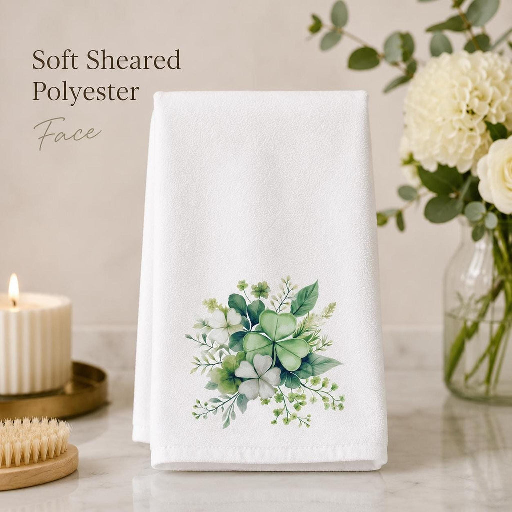 Clover Bath Decor Hand Towel, Botanical Shamrock Design for Spring
