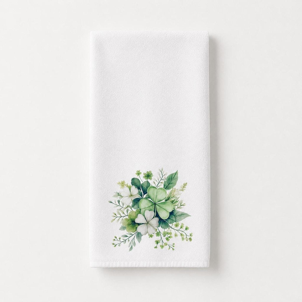 Clover Bath Decor Hand Towel, Botanical Shamrock Design for Spring