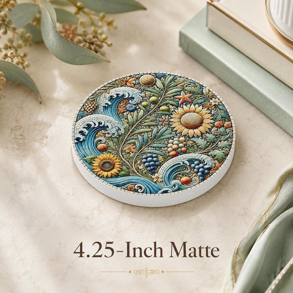 Sunflower Coaster, Ceramic Drink Mat with Coastal Botanical Design