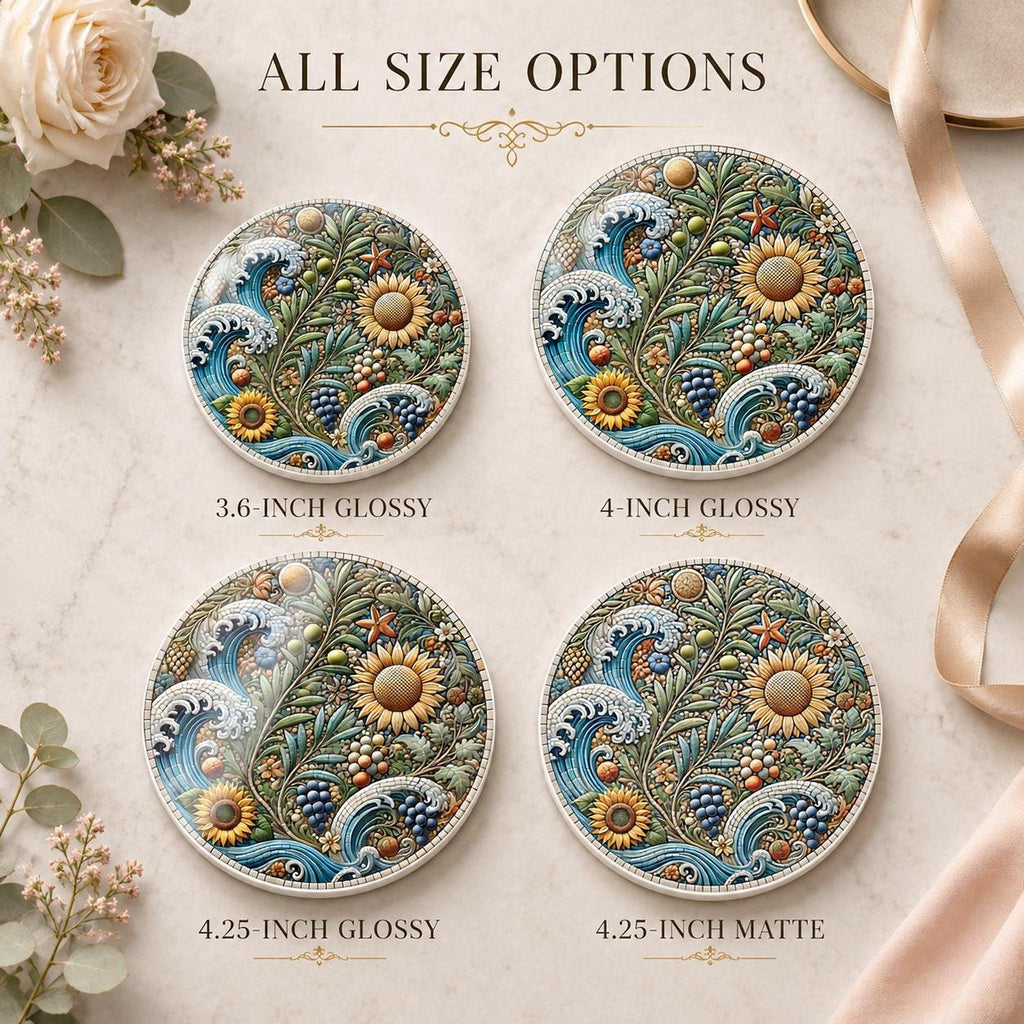 Sunflower Coaster, Ceramic Drink Mat with Coastal Botanical Design