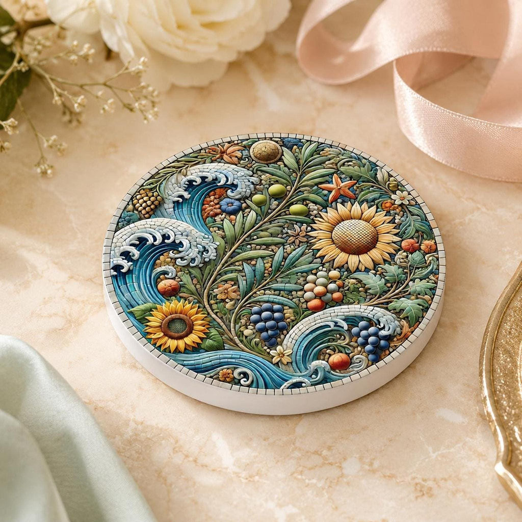 Sunflower Coaster, Ceramic Drink Mat with Coastal Botanical Design