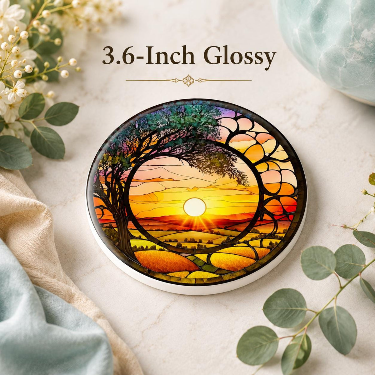 Sunrise Sunset Ceramic Coaster: Printed Design, Nature Home Decor