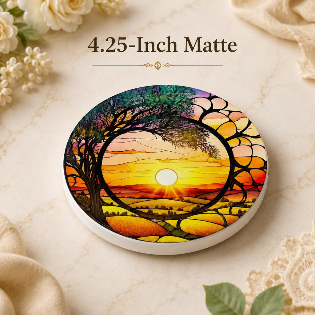Sunrise Sunset Ceramic Coaster: Printed Design, Nature Home Decor