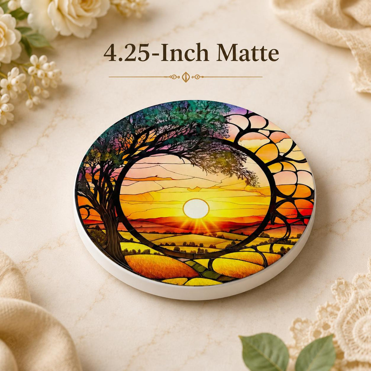 Sunrise Sunset Ceramic Coaster: Printed Design, Nature Home Decor
