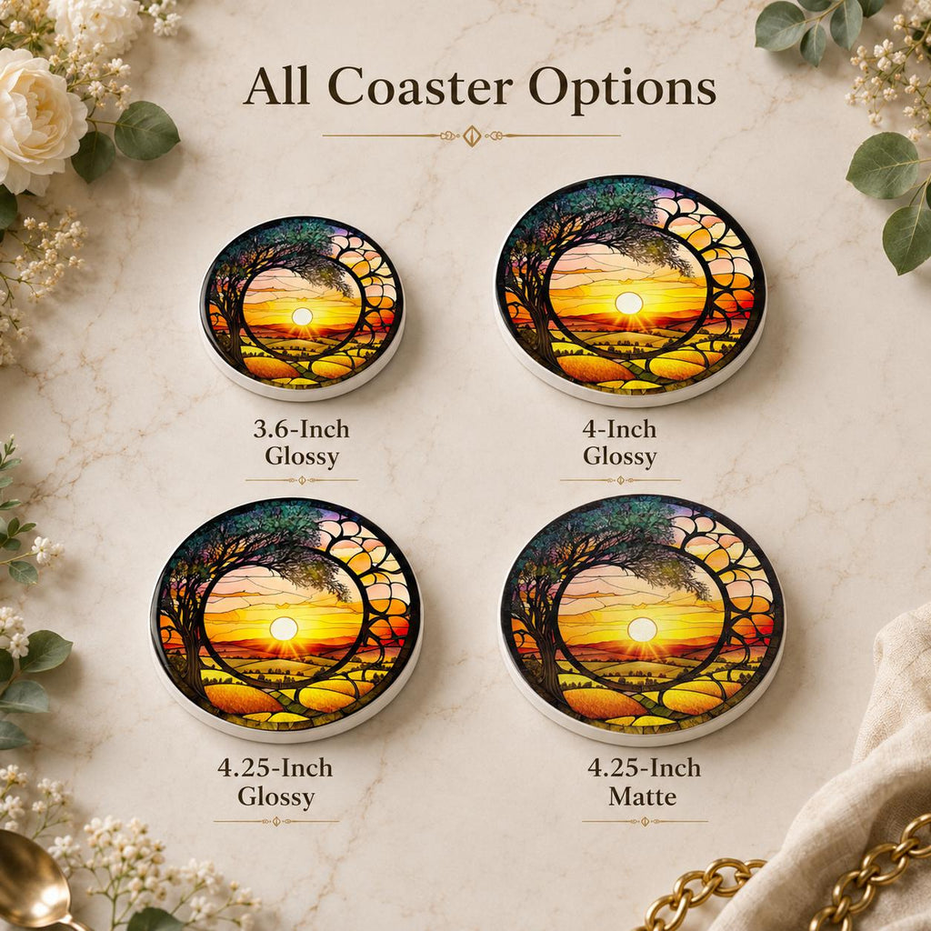 Sunrise Sunset Ceramic Coaster: Printed Design, Nature Home Decor