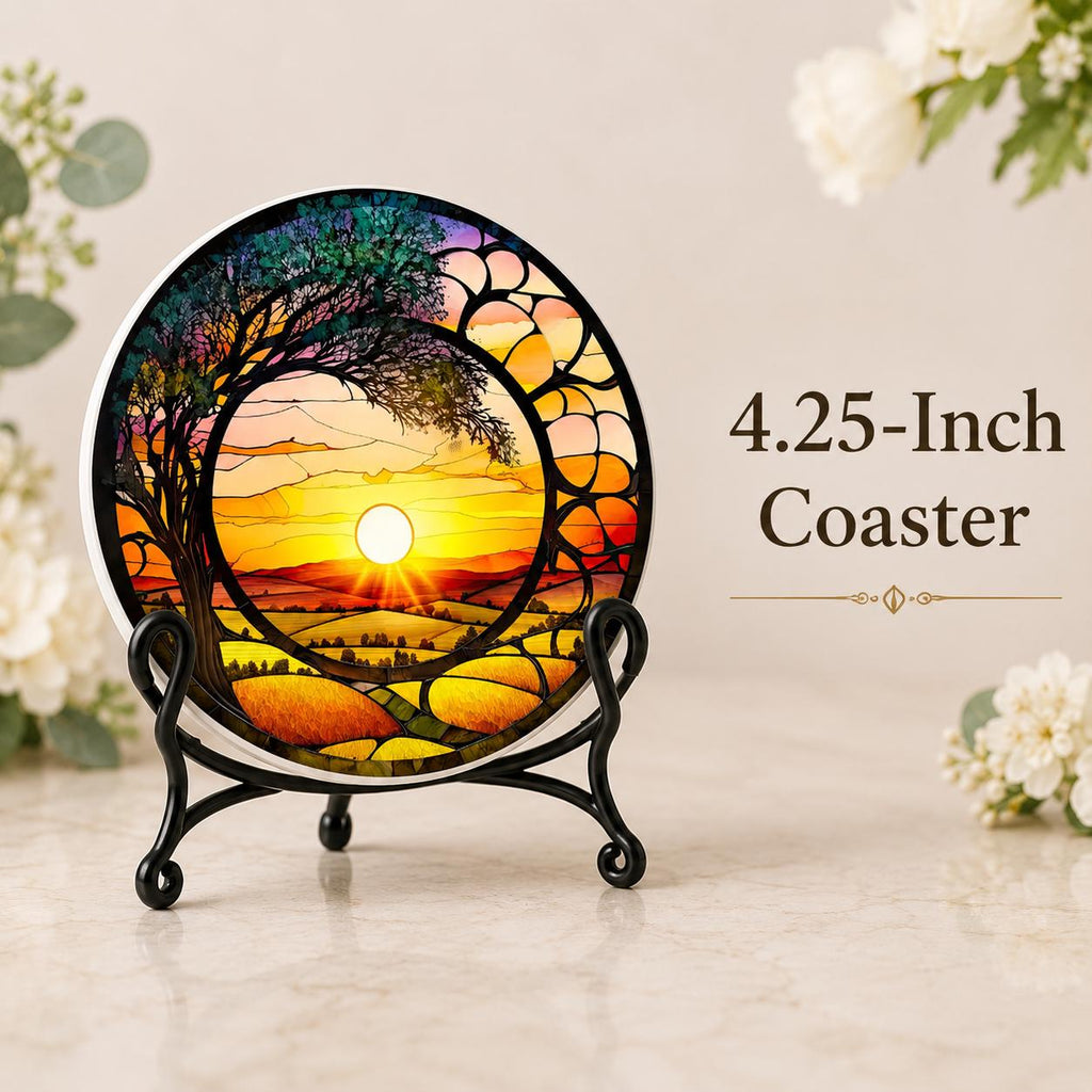 Sunrise Sunset Ceramic Coaster: Printed Design, Nature Home Decor