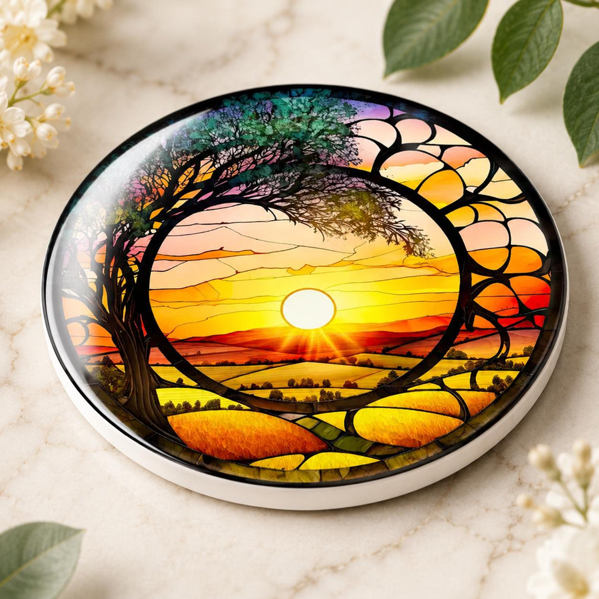 Sunrise Sunset Ceramic Coaster: Printed Design, Nature Home Decor