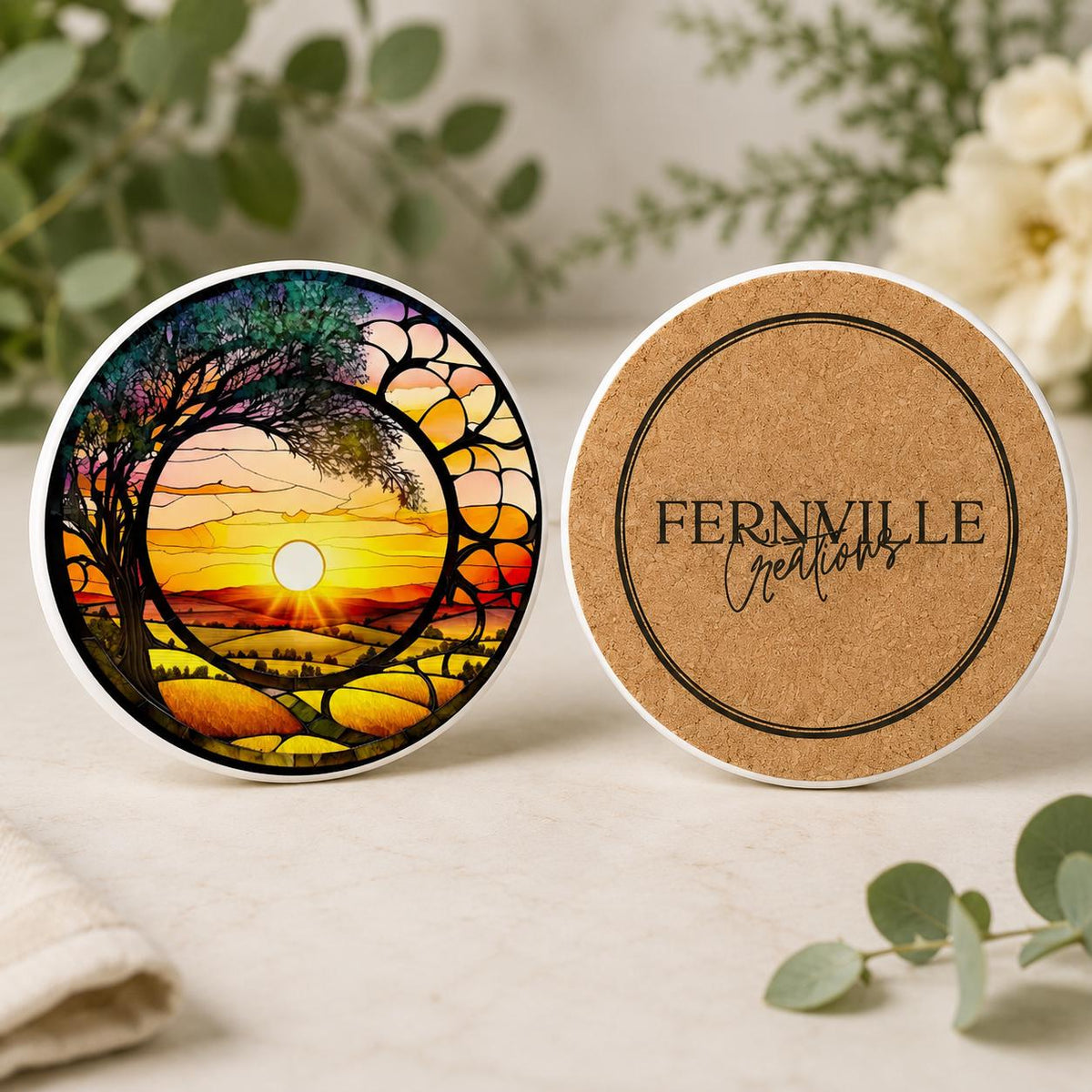 Sunrise Sunset Ceramic Coaster: Printed Design, Nature Home Decor