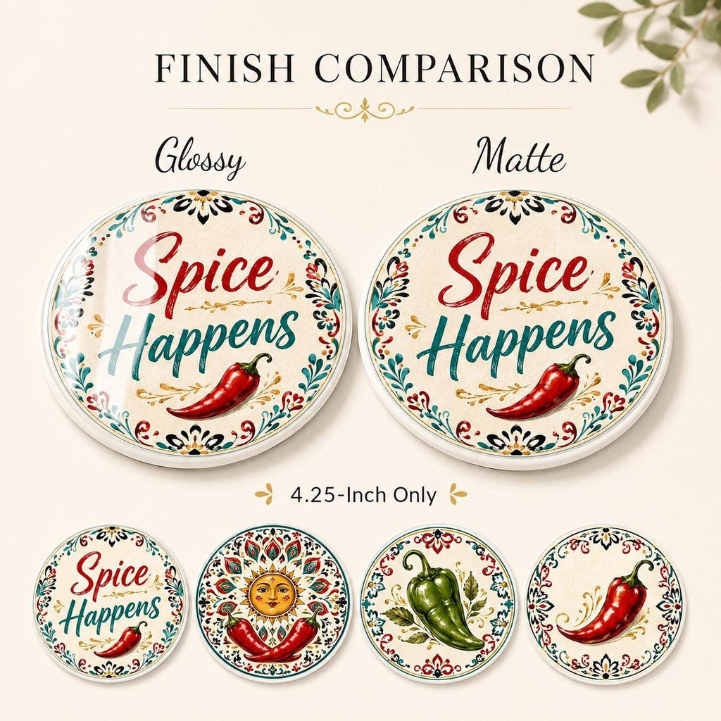 Chili Pepper Decor Coaster Set, Colorful Ceramic with Fun Designs