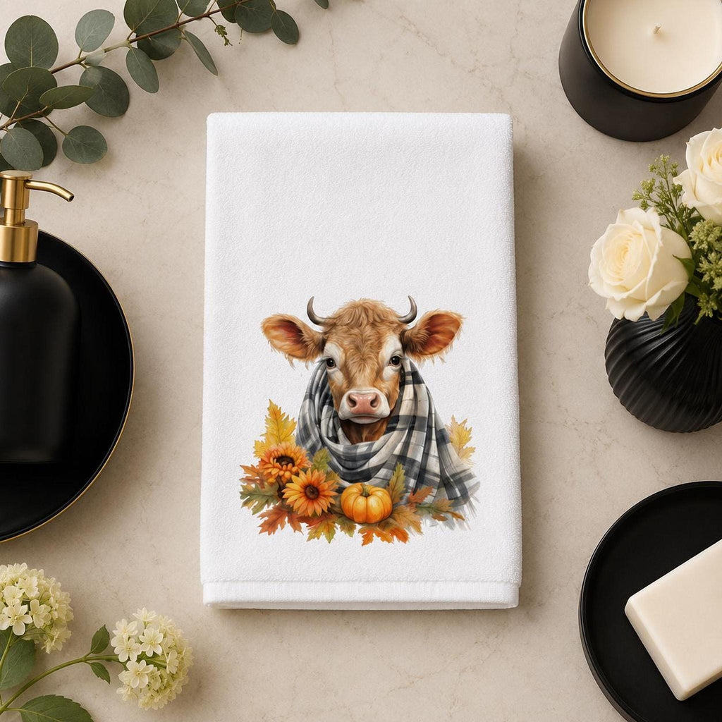 Fall Cow Towel, Rustic Bathroom Decor with Autumn Accents