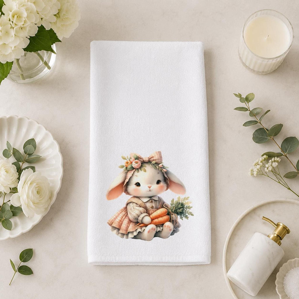 Easter Bunny Towel, Pastel Rabbit Design with Carrots, 15x25 Inches