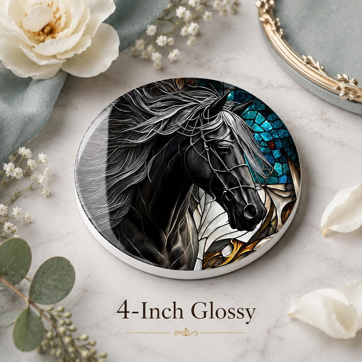 Horse Coaster, Black Ceramic with Art Glass Style Design