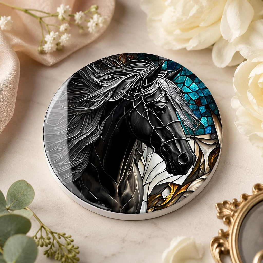 Horse Coaster, Black Ceramic with Art Glass Style Design
