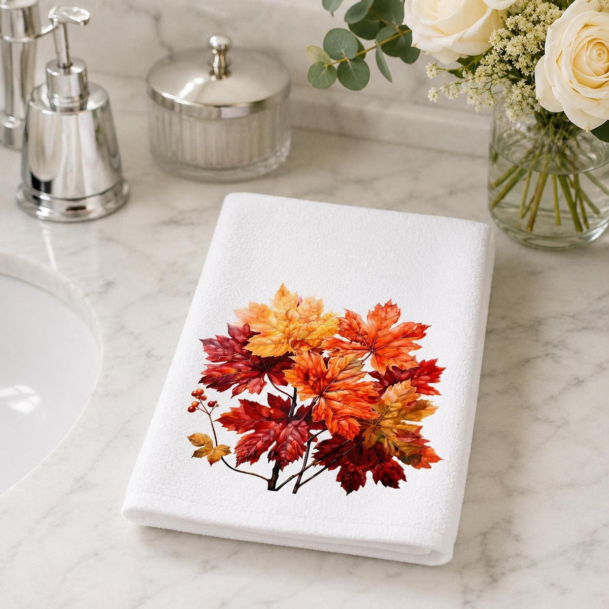 Autumn Hand Towel with Vibrant Fall Colors, Decorative Bathroom