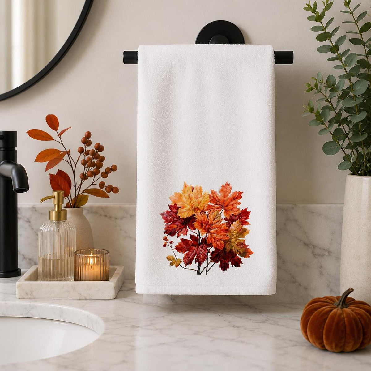 Autumn Hand Towel with Vibrant Fall Colors, Decorative Bathroom