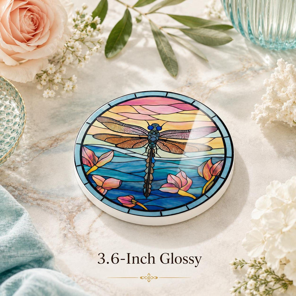 Dragonfly Coaster, Floral Drink Mat with Water Lily Design