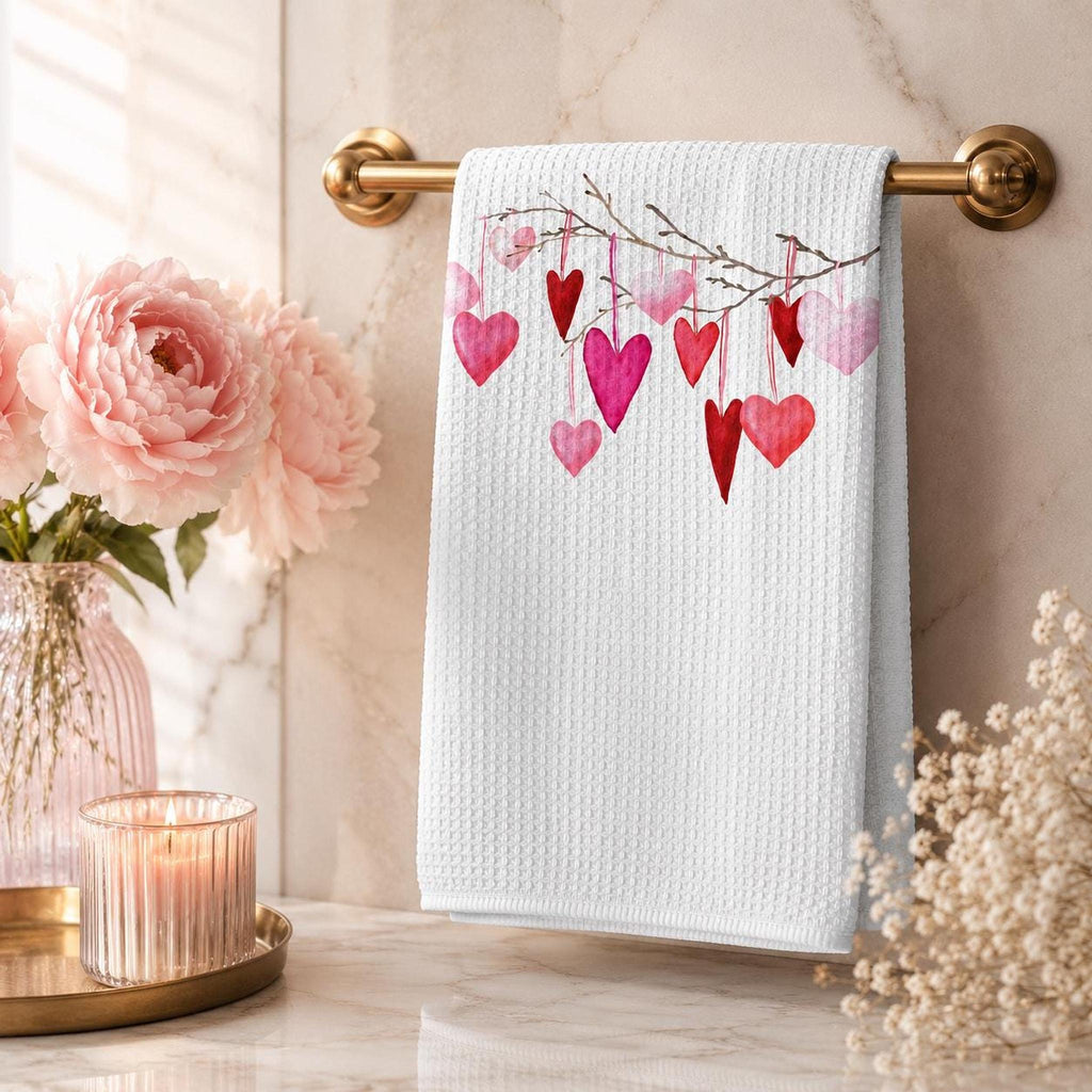 Valentine Towel with Watercolor Heart Design in Soft Microfiber