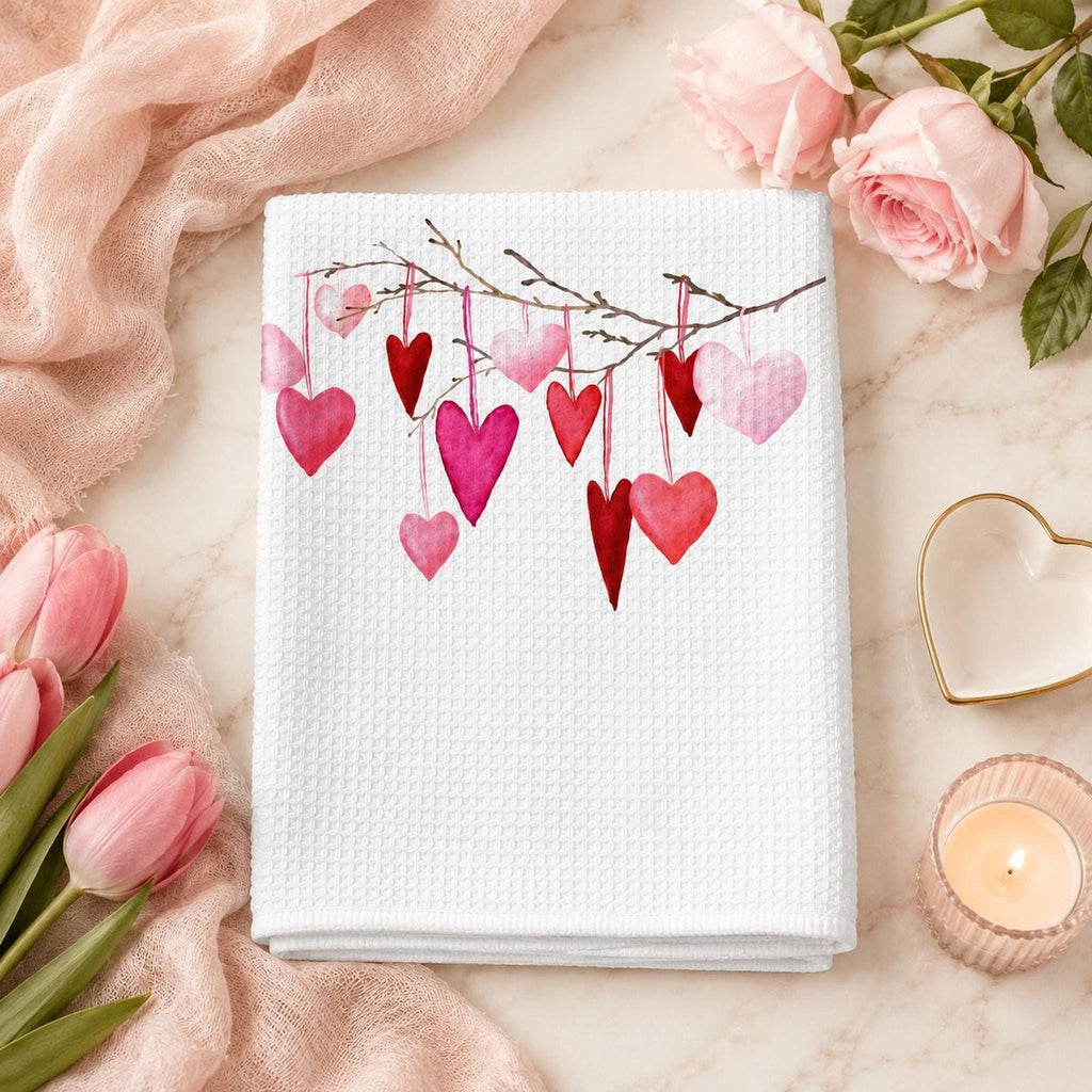 Valentine Towel with Watercolor Heart Design in Soft Microfiber