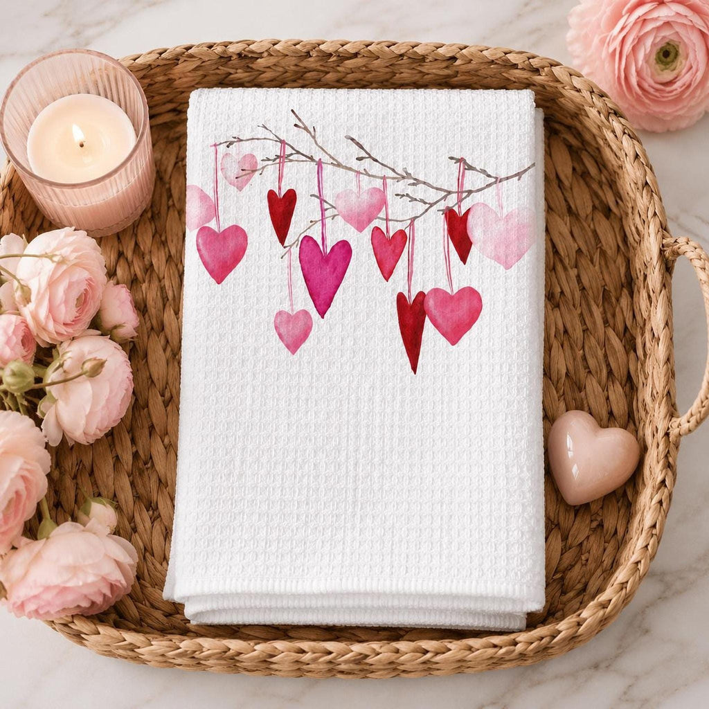 Valentine Towel with Watercolor Heart Design in Soft Microfiber