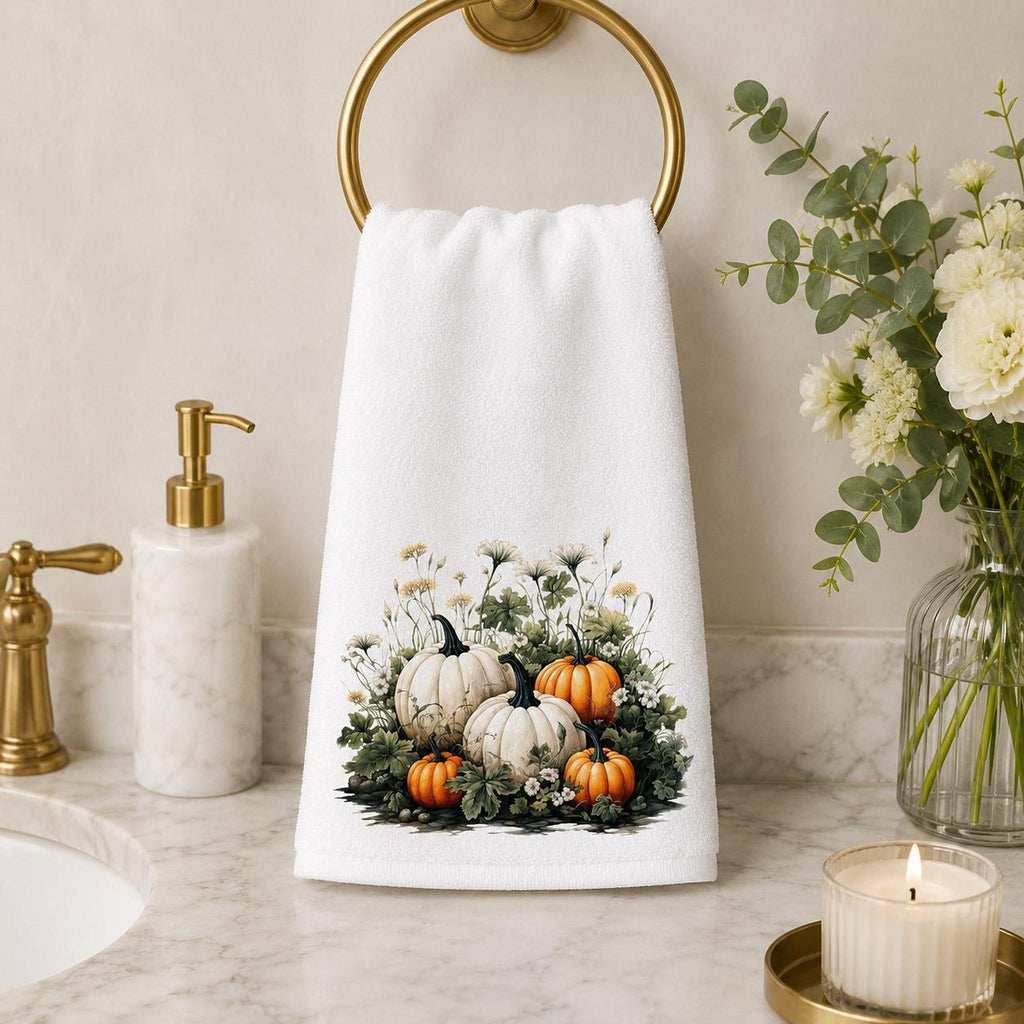 White Pumpkin Towel, Elegant Fall Decor for Autumn Harvest
