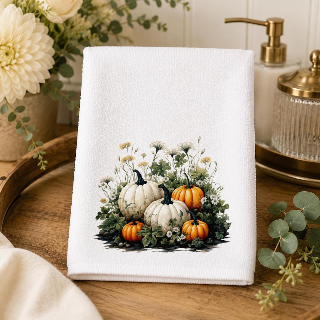White Pumpkin Towel, Elegant Fall Decor for Autumn Harvest