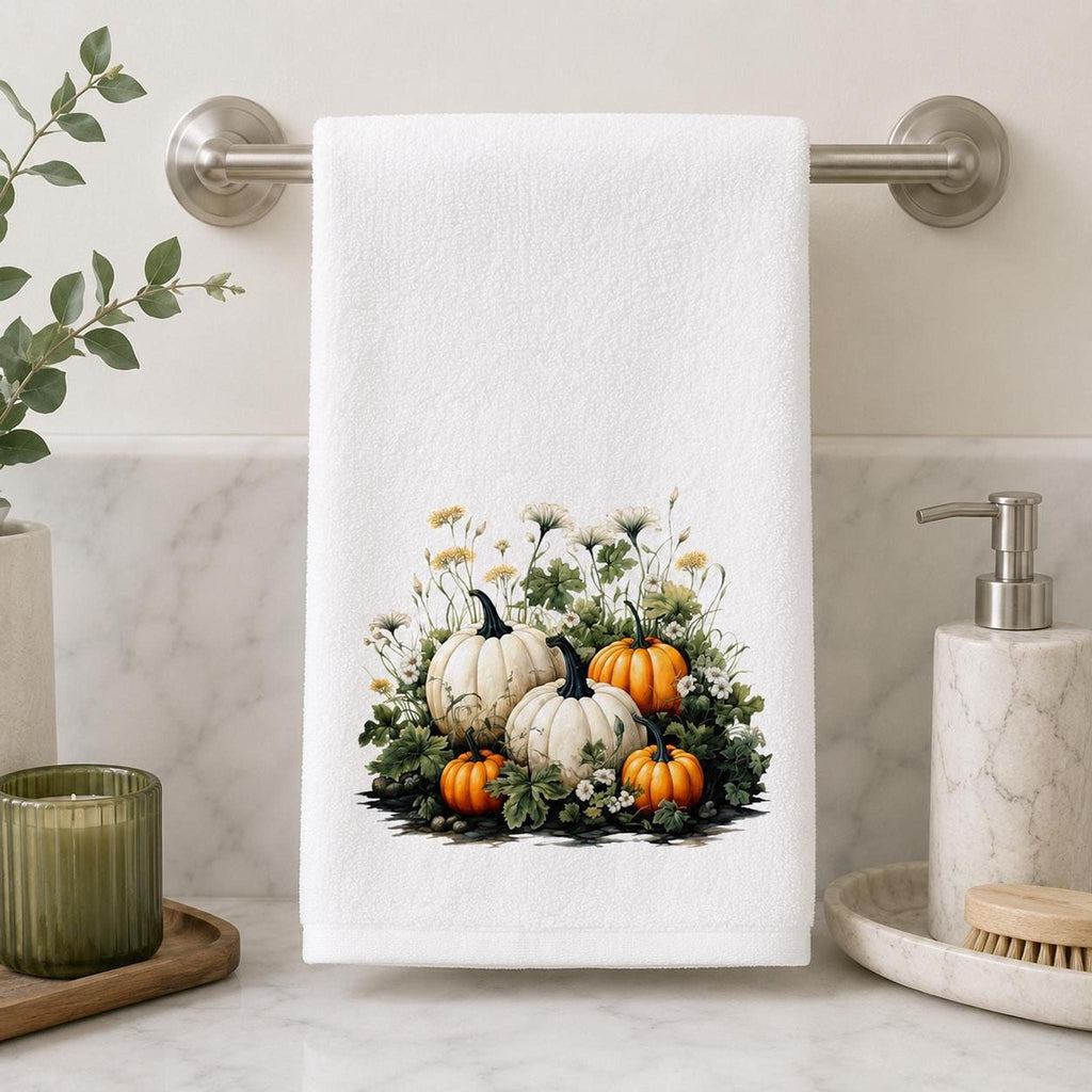 White Pumpkin Towel, Elegant Fall Decor for Autumn Harvest