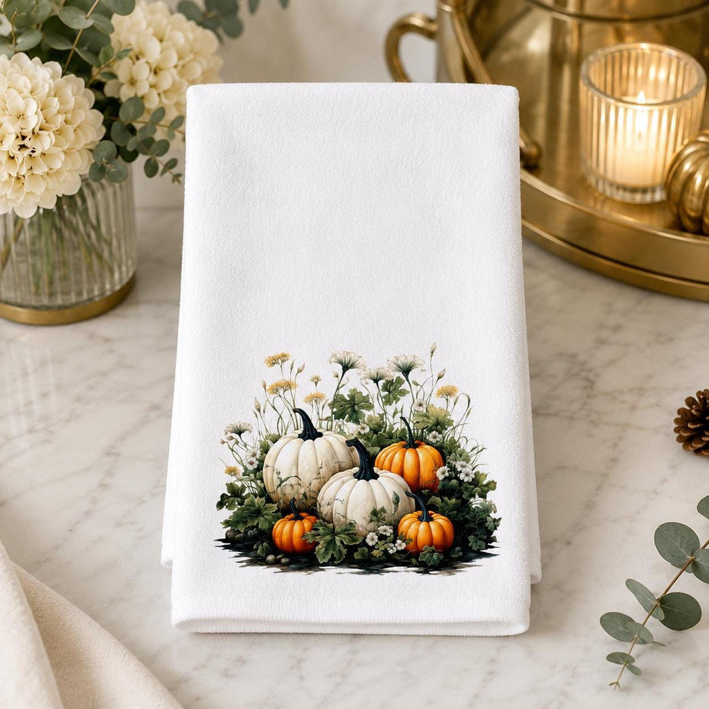White Pumpkin Towel, Elegant Fall Decor for Autumn Harvest