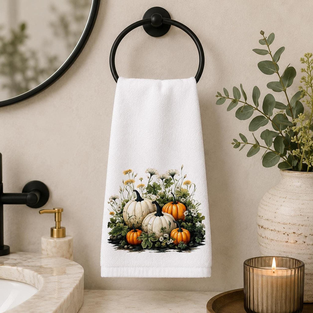 White Pumpkin Towel, Elegant Fall Decor for Autumn Harvest