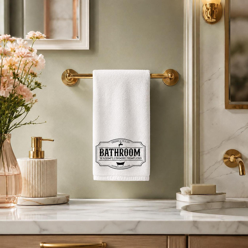 Bathroom Hand Towel, Soft Cotton Terrycloth with Vintage Design
