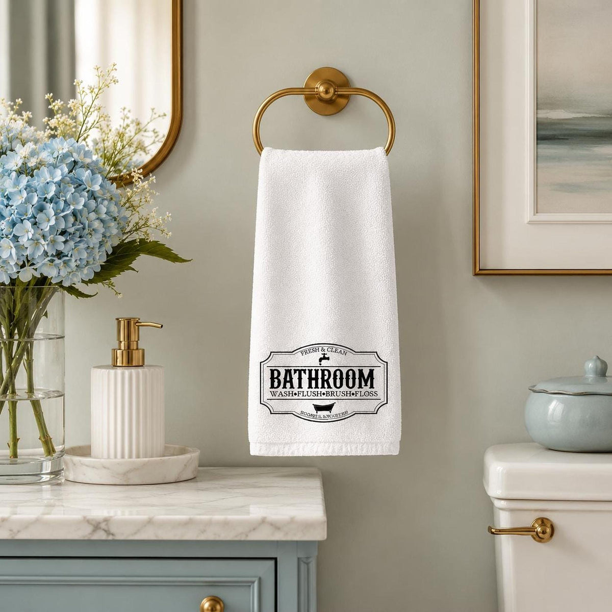 Bathroom Hand Towel, Soft Cotton Terrycloth with Vintage Design
