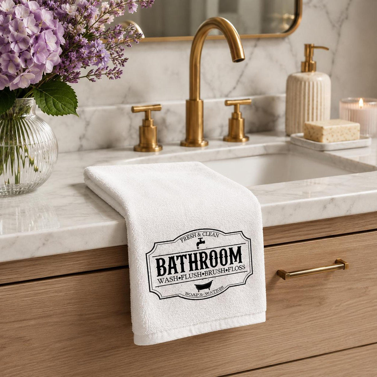 Bathroom Hand Towel, Soft Cotton Terrycloth with Vintage Design