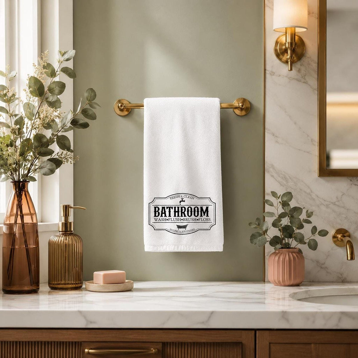 Bathroom Hand Towel, Soft Cotton Terrycloth with Vintage Design