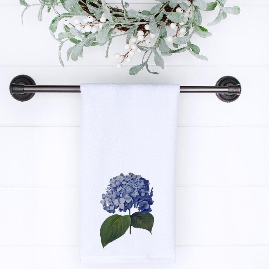 Hydrangea Towel, Blue Floral Hand in Cotton Terry Cloth