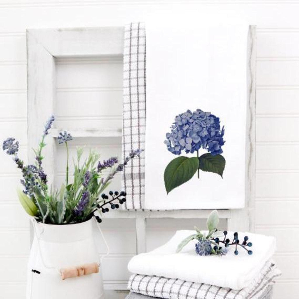 Hydrangea Towel, Blue Floral Hand in Cotton Terry Cloth